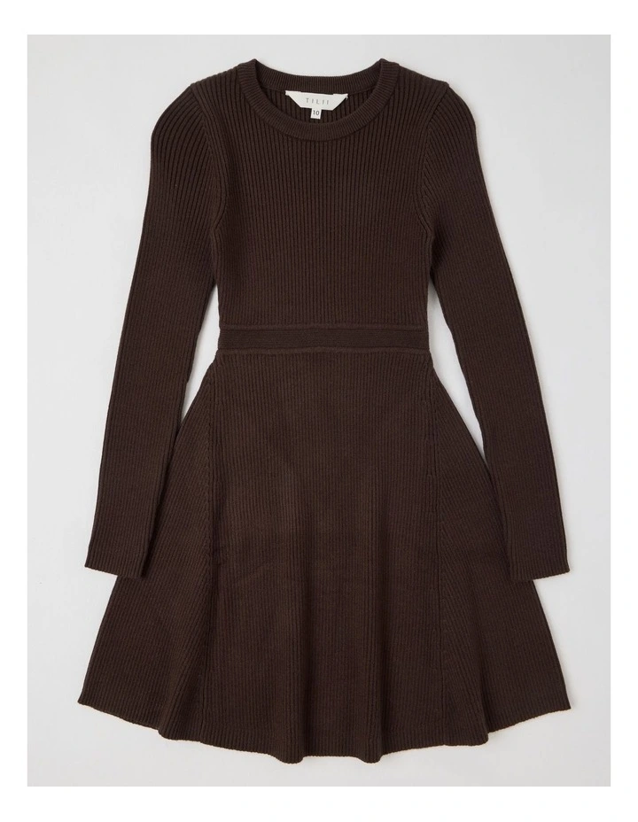 Knitted Skater Dress in Brown image 1