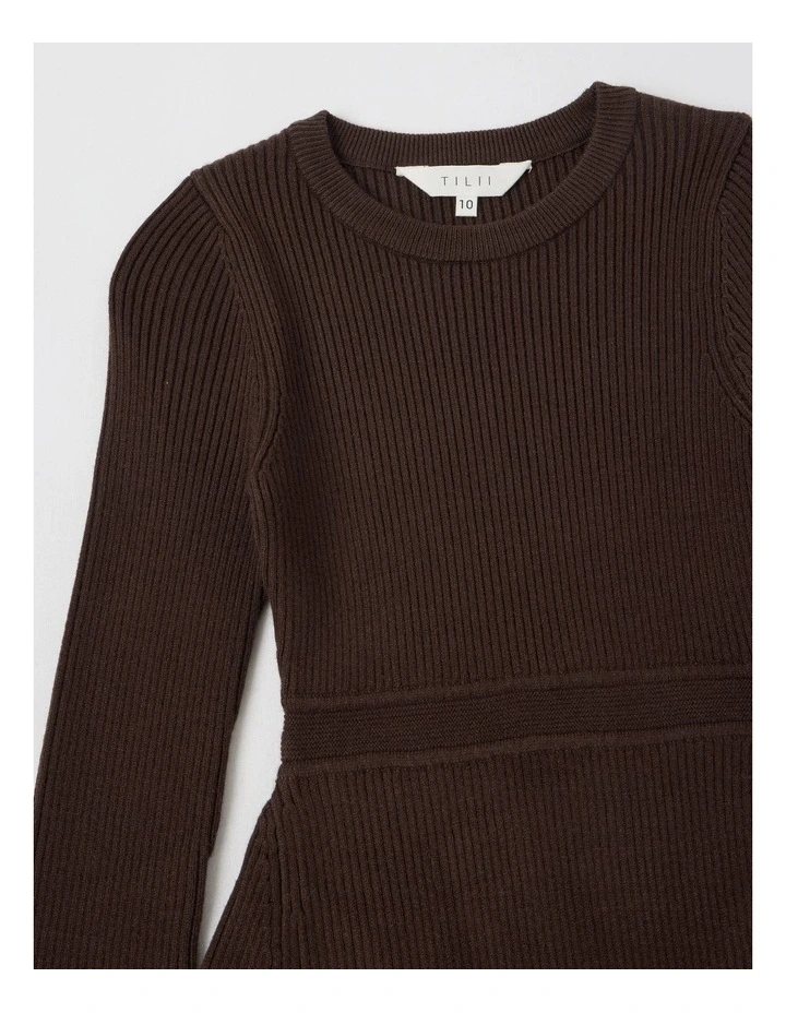 Knitted Skater Dress in Brown image 2