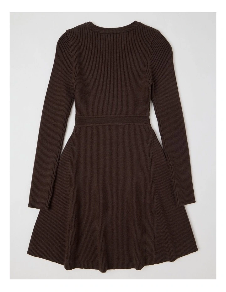 Knitted Skater Dress in Brown image 3