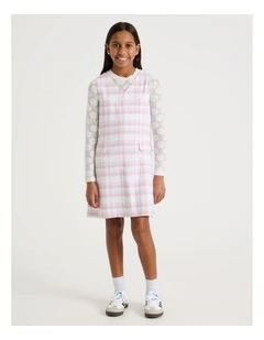 Check Pinafore and Lace Top in Pink