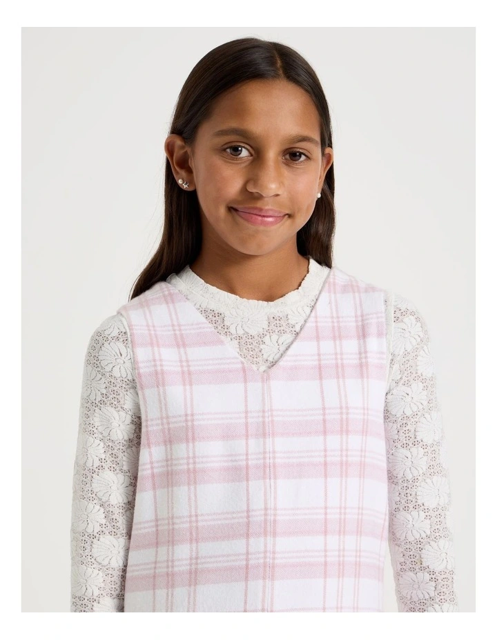 Check Pinafore and Lace Top in Pink image 2