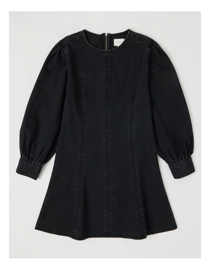 Puff Sleeve Mini Dress in Black image 1