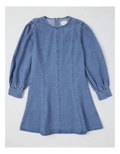 Puff Sleeve Mini Dress in Denim