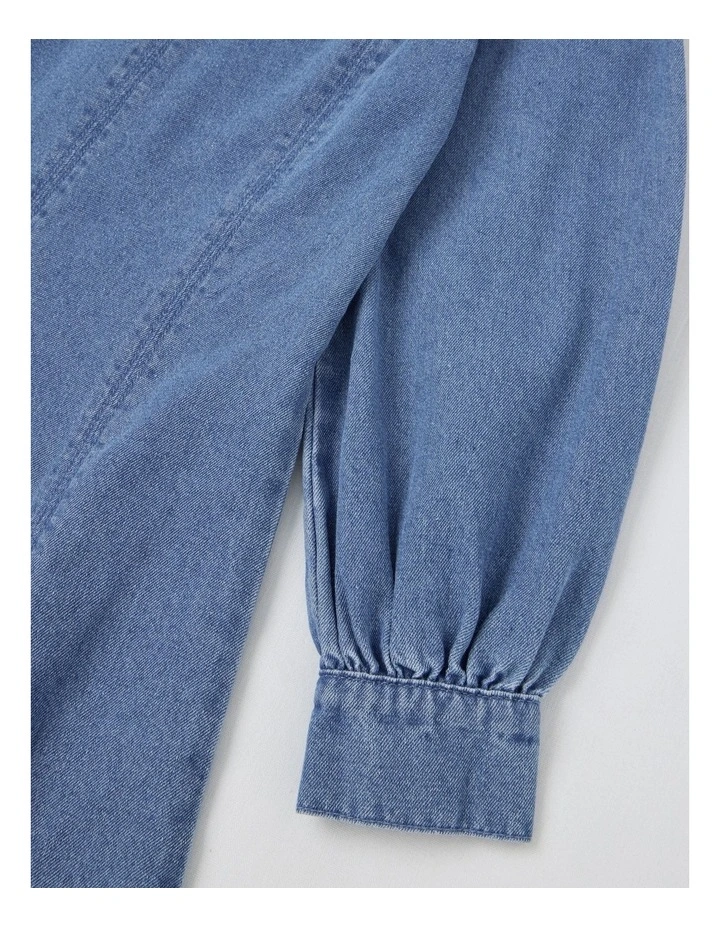 Puff Sleeve Mini Dress in Denim image 4