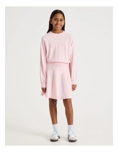 Puff Sleeve Knitted Dress in Pink