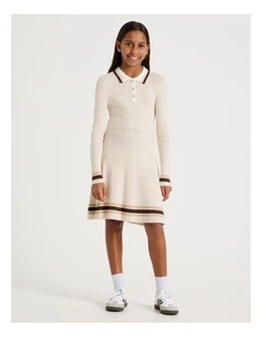 Fit and Flare Rib Dress in Oat Marle