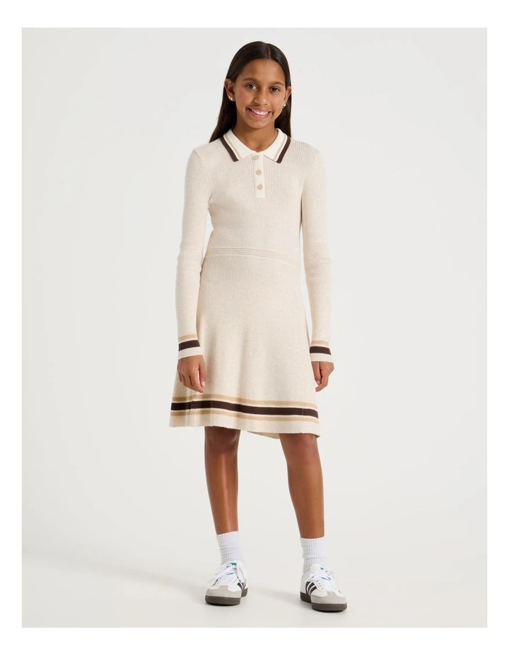 Fit and Flare Rib Dress in Oat Marle image 1