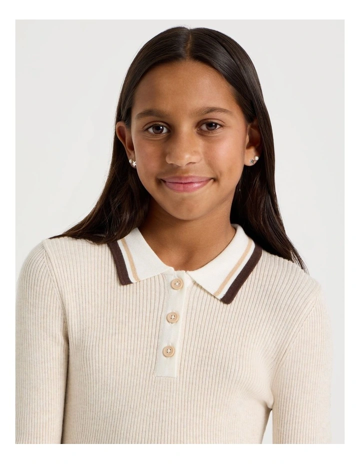 Fit and Flare Rib Dress in Oat Marle image 2