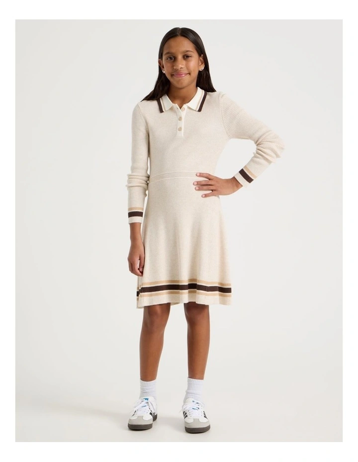 Fit and Flare Rib Dress in Oat Marle image 3