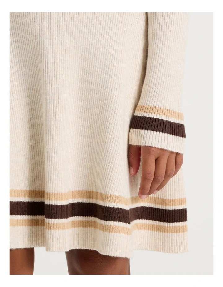 Fit and Flare Rib Dress in Oat Marle image 5