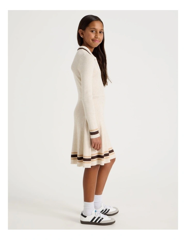 Fit and Flare Rib Dress in Oat Marle image 6