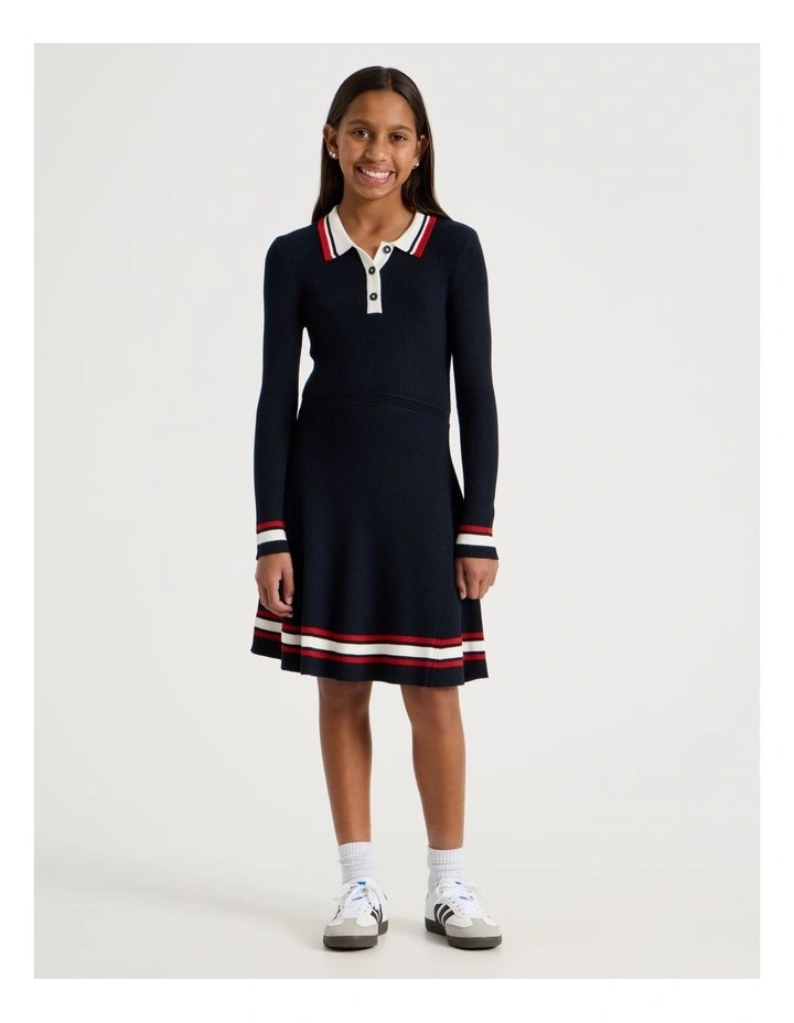 Fit and Flare Rib Dress in Navy image 1