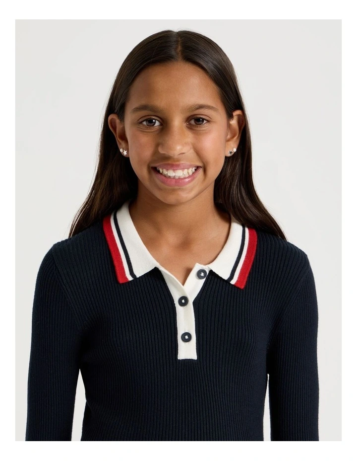 Fit and Flare Rib Dress in Navy image 2