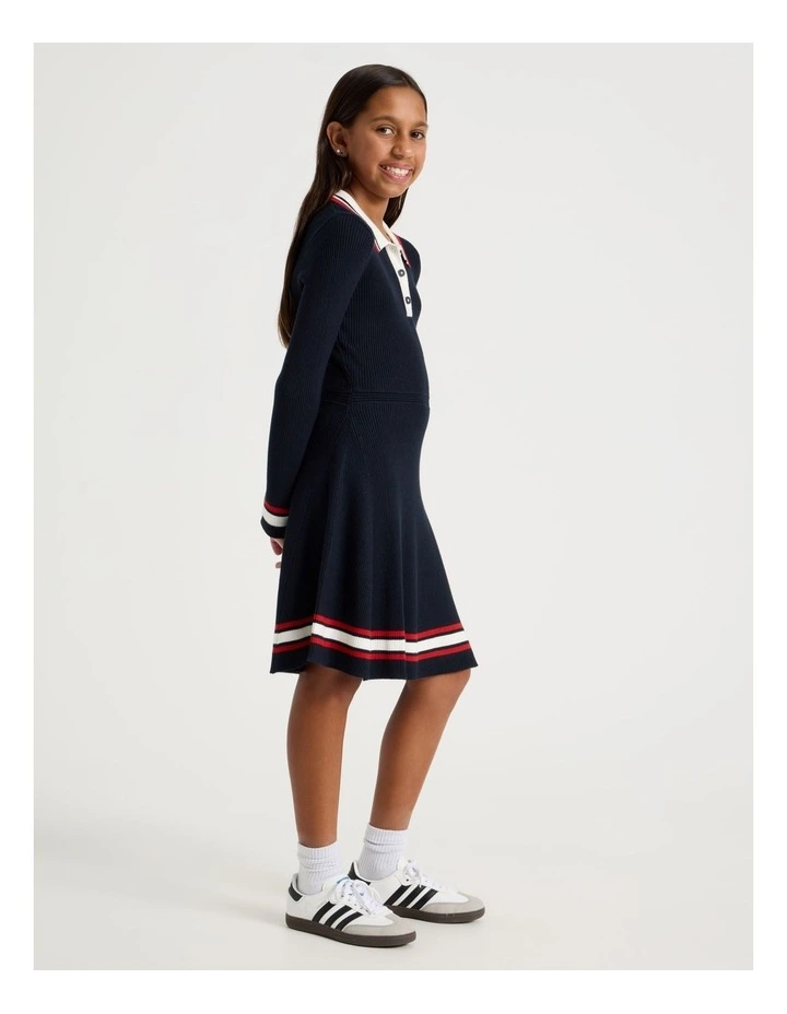 Fit and Flare Rib Dress in Navy image 3