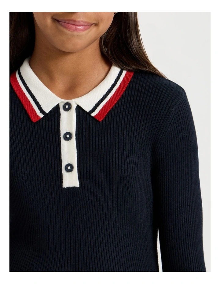 Fit and Flare Rib Dress in Navy image 4