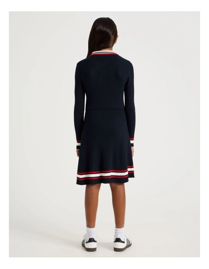 Fit and Flare Rib Dress in Navy image 5