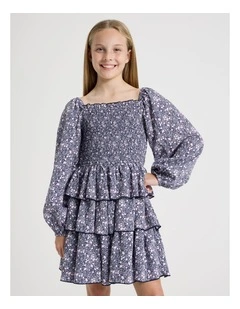 Shirred Bodice Dress In Navy