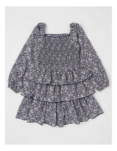 Shirred Bodice Dress In Navy