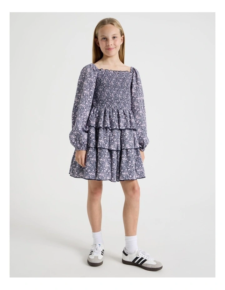 Shirred Bodice Dress In Navy image 2