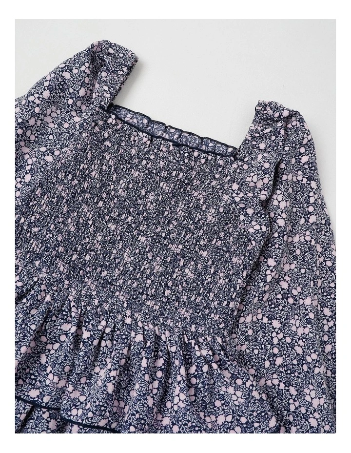 Shirred Bodice Dress In Navy image 2