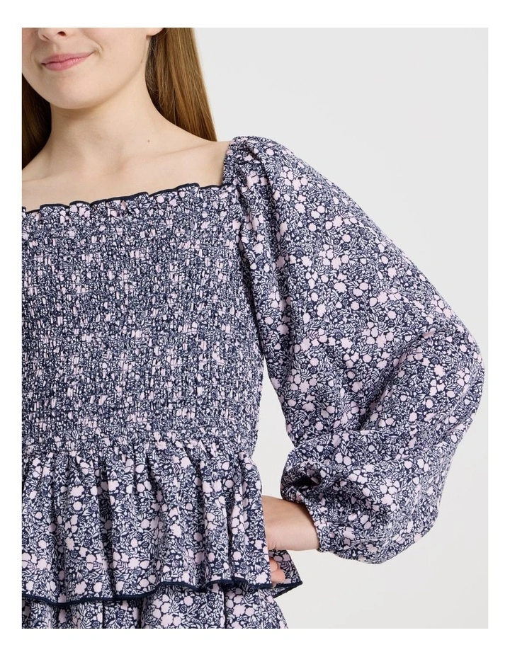 Shirred Bodice Dress In Navy image 3