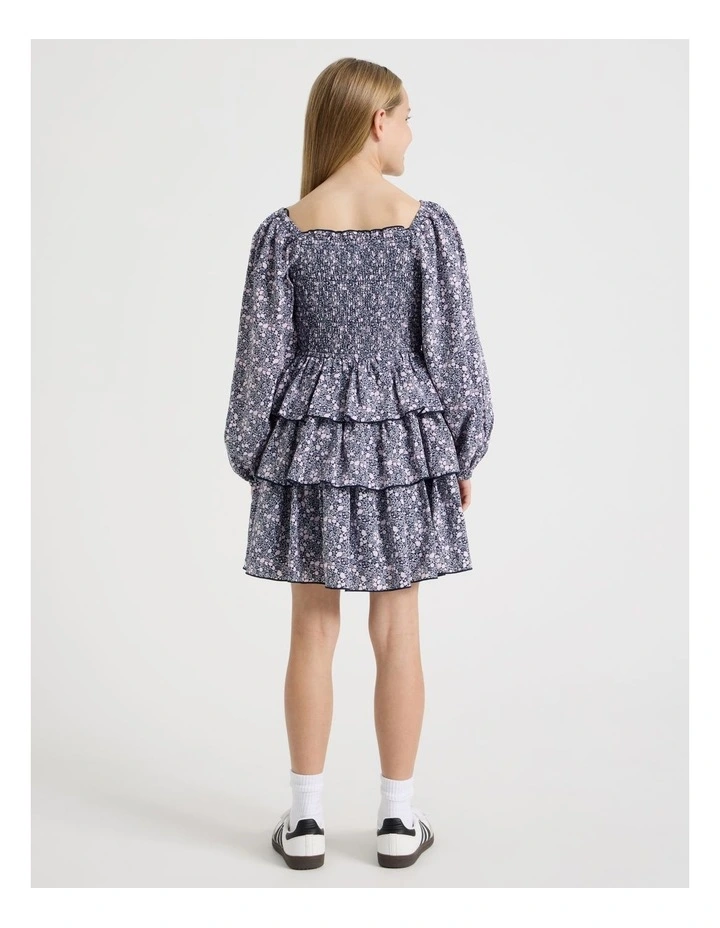 Shirred Bodice Dress In Navy image 5
