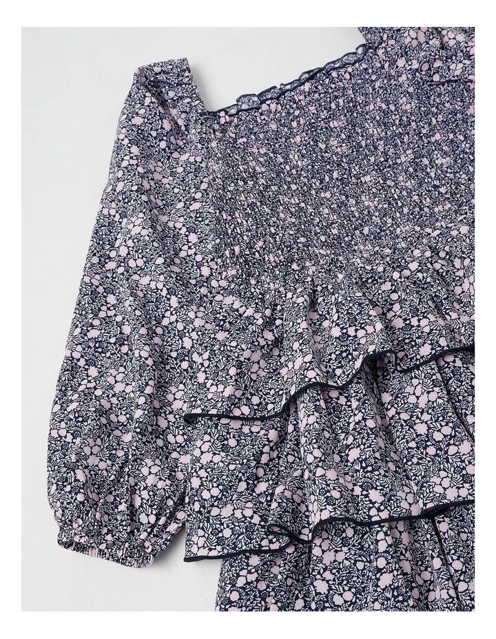 Shirred Bodice Dress In Navy image 5