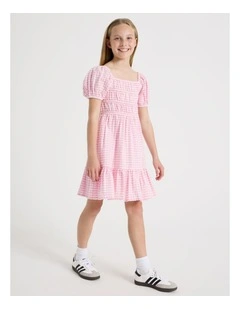 Puff Gingham Sleeve Dress in Light Pink