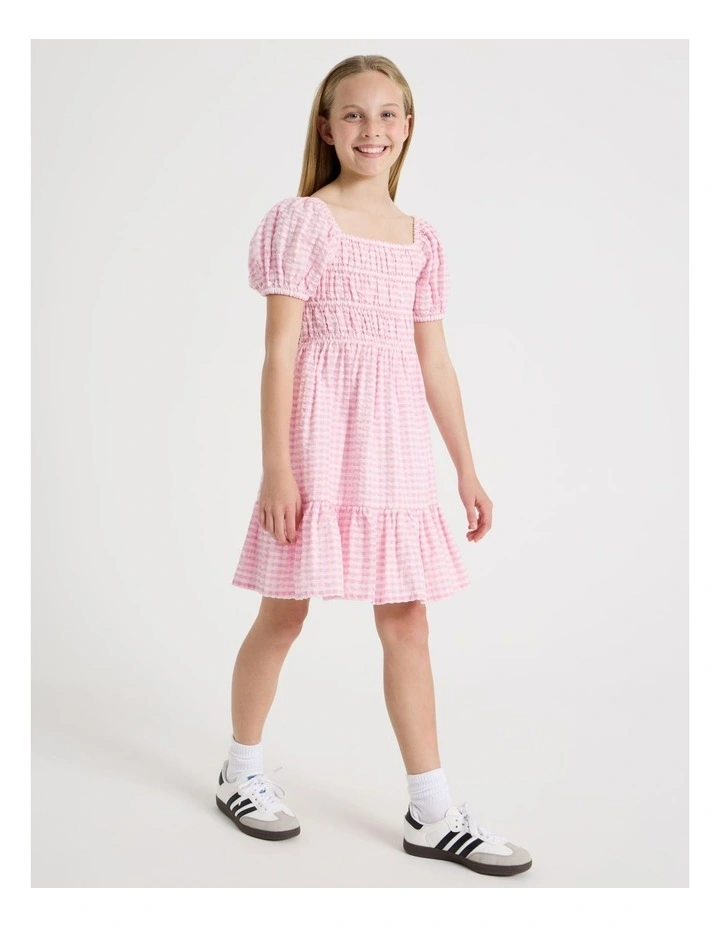 Puff Gingham Sleeve Dress in Light Pink image 1