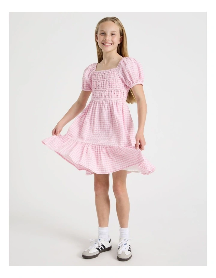 Puff Gingham Sleeve Dress in Light Pink image 2