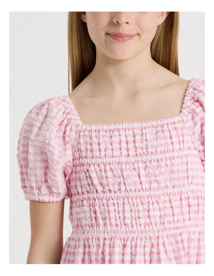 Puff Gingham Sleeve Dress in Light Pink image 3