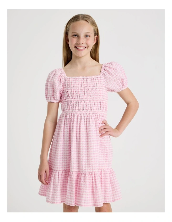 Puff Gingham Sleeve Dress in Light Pink image 4