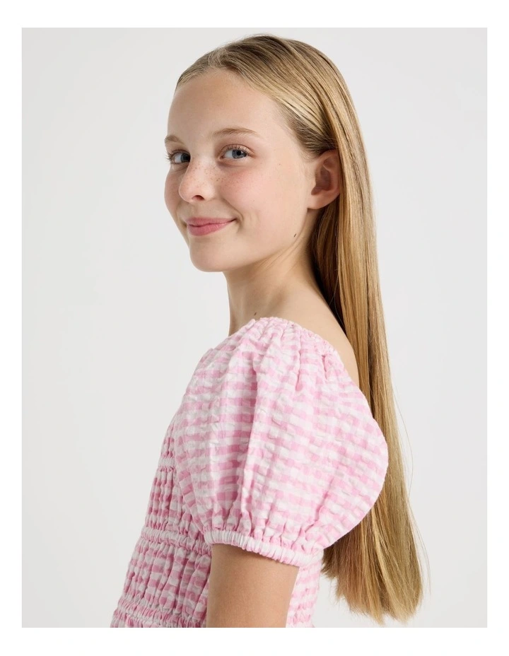 Puff Gingham Sleeve Dress in Light Pink image 5