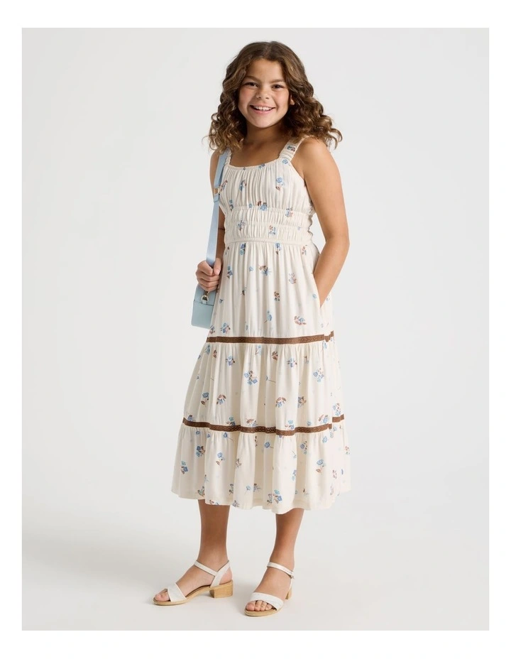 Shirred Tiered Dress with Ric Rac in Ditzy Floral and Cream image 1