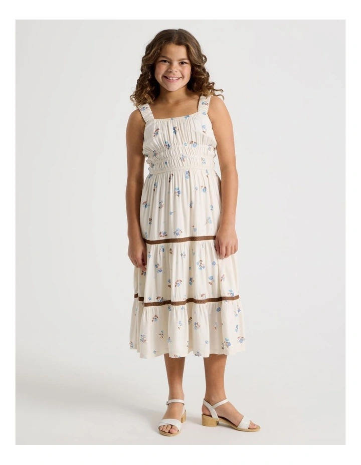 Shirred Tiered Dress with Ric Rac in Ditzy Floral and Cream image 2