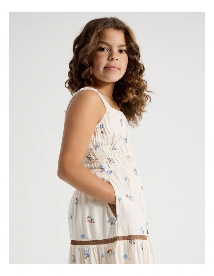 Shirred Tiered Dress with Ric Rac in Ditzy Floral and Cream image 3