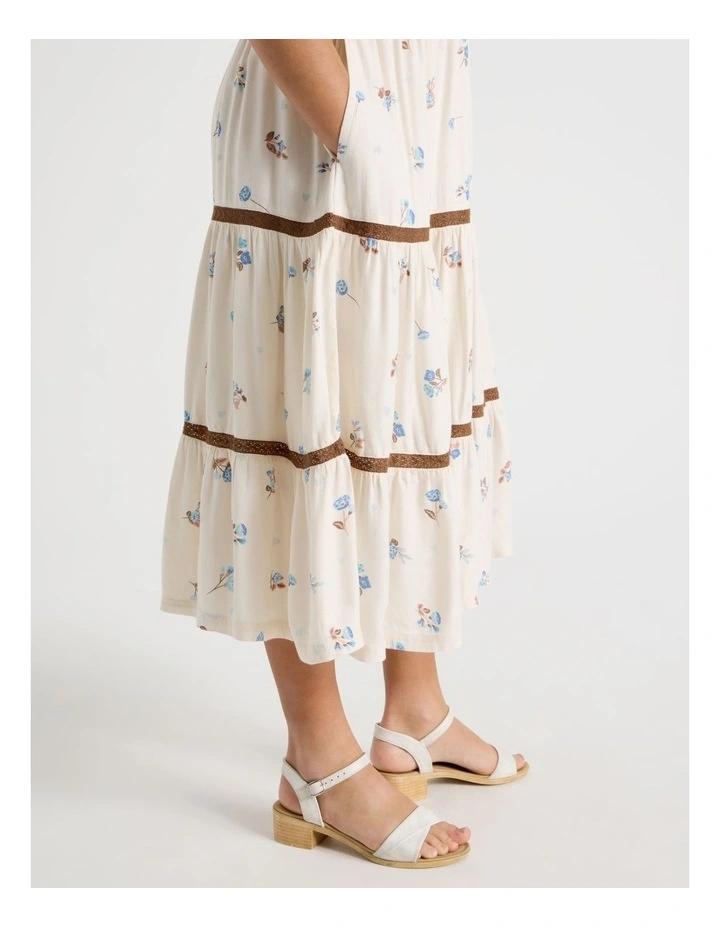 Shirred Tiered Dress with Ric Rac in Ditzy Floral and Cream image 4