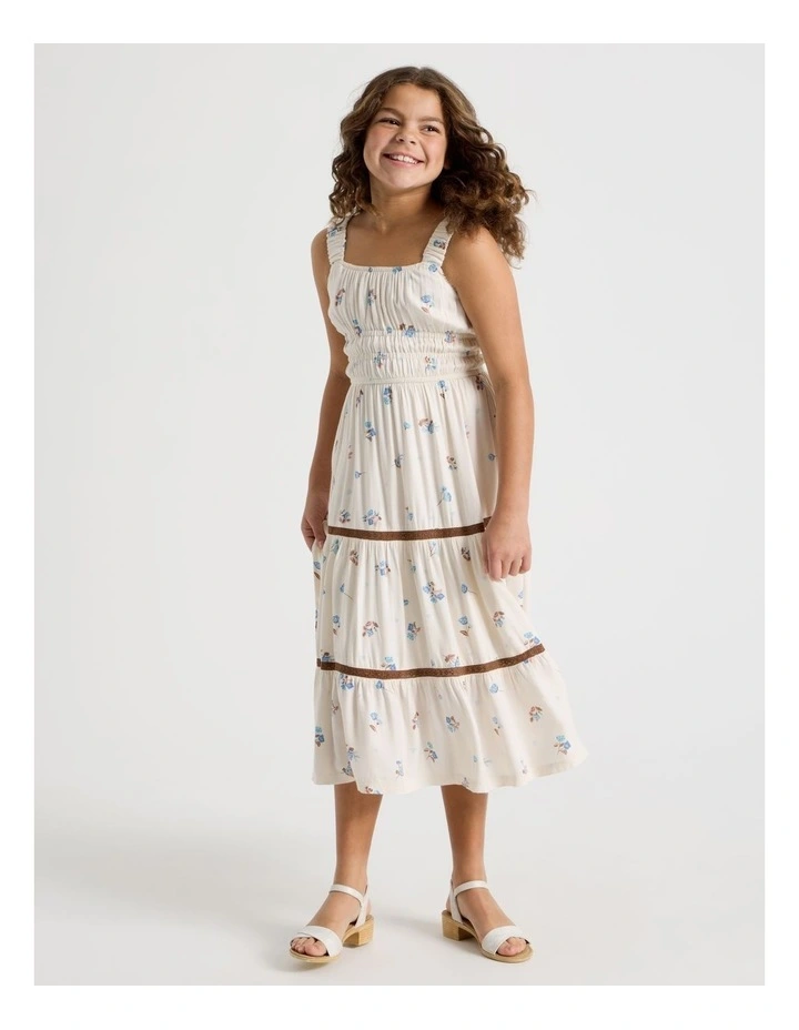 Shirred Tiered Dress with Ric Rac in Ditzy Floral and Cream image 5