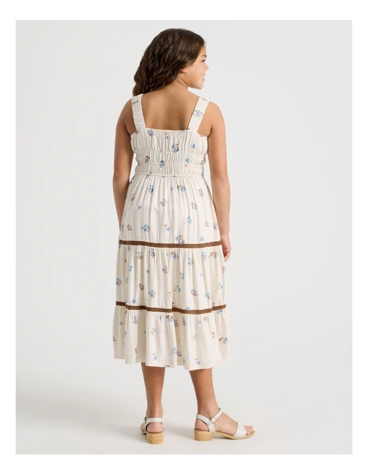 Shirred Tiered Dress with Ric Rac in Ditzy Floral and Cream image 6