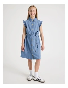 Denim Button Through Dress in Denim