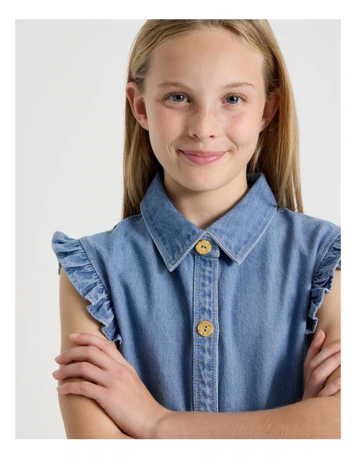 Denim Button Through Dress in Denim image 2