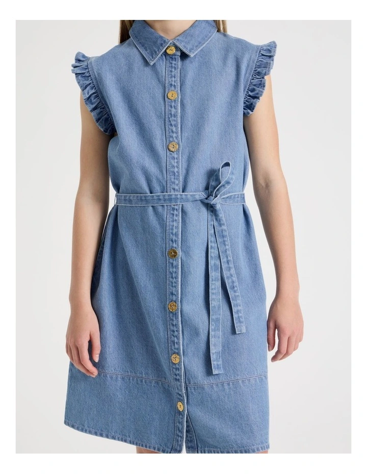 Denim Button Through Dress in Denim image 3