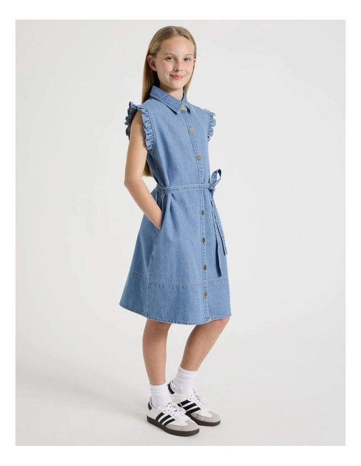 Denim Button Through Dress in Denim image 5