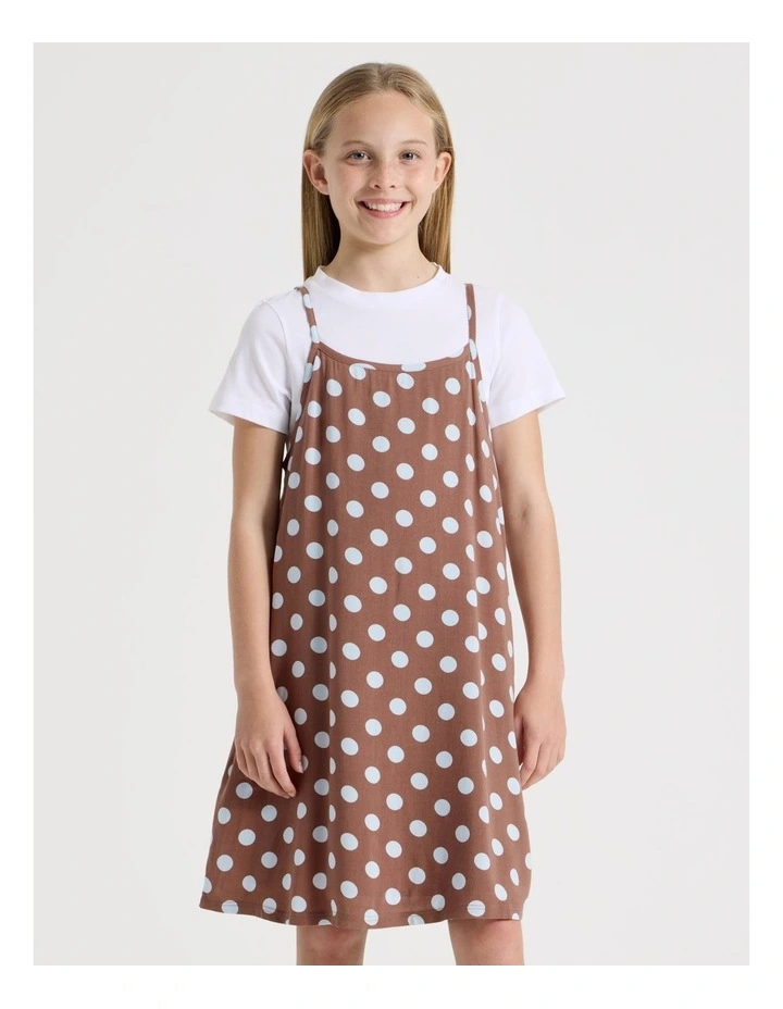 Shift Dress & Tee Set in Brown Spot image 3