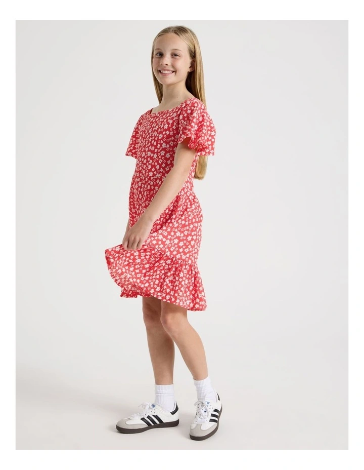 Shirred Back Relaxed Fit Dress in Daisy Red image 2