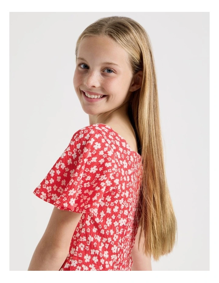 Shirred Back Relaxed Fit Dress in Daisy Red image 3