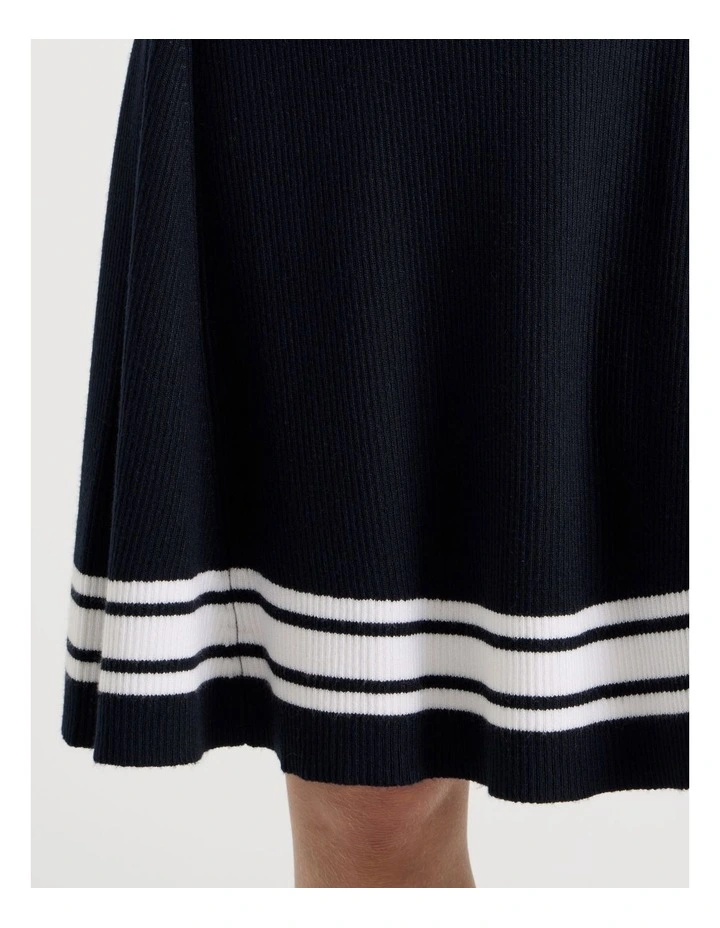 Sleeveless Knit Tennis Dress with Contrast Tipping in Navy image 4