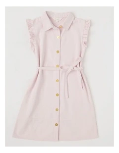 Denim Button Through Dress in Pink