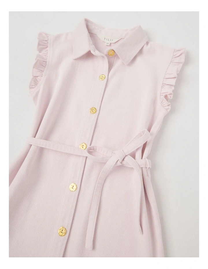 Denim Button Through Dress in Pink image 2
