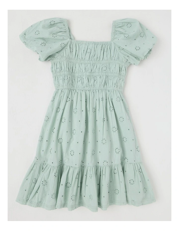 Puff Broderie Sleeve Dress in Sage image 1